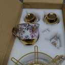 20 Pcs Porcelain Tea Set with Metal Holder, 700ml/23oz European Ceramic Tea Set for Adults, Adult Tea Set Gift, Flower Tea Cup Saucer Set for Party With Gold Flower Painting (Elegant Purple/700ml)