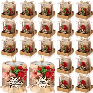 MTLEE 20 Sets Baptism Candle Favors for Guests Wooden Candle Holders with Tealight Candles Tags and Gift Boxes for Baptism Wedding Party Baby Shower Souvenirs(Multicolor,Snowflake)