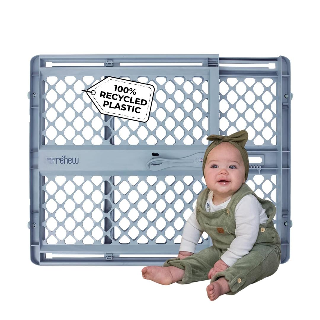 Toddleroo by North States - 100% Recycled Plastic Baby Gate for Doorway; Sturdy for Indoor & Outdoor Use: Pressure Mounted, No Drill Gate; Made in USA; 26" to 42" Wide, 26" Tall Slate Blue
