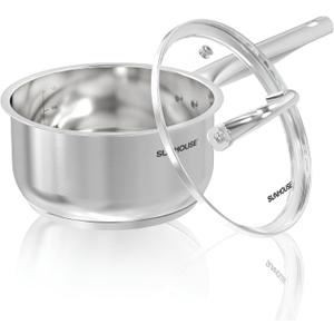 SUNHOUSE 1.5 Quart Stainless Steel Sauce Pan with Lid - PFOA-FREE, Stainless Steel Sauce Pan, Induction base, Stay-Cool Handle, Compatible with All Cooktops Gas, Geramic, Electric etc.