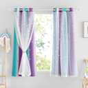 NICETOWN Kids Room Curtains with Hollow-Out Star and Tulle Overlay, Teal Purple Ombre Blackout Curtains for Boys Girls Bedroom Living Room Drcor, 34" Wide x 63" Long, 2 Panels