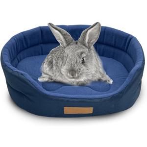 Rabbit Bed,Soft & Washable Bunny Bed with Cozy Removable Mat, Small Animal Cuddle Cup Hideout for Guinea Pig,Chinchilla, Hedgehog, Ferret (Blue)