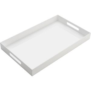 Glossy White Acrylic Serving Tray with Handles-Butler Trays for Coffee Table, Snacks,Breakfast in Bed, Kitchen Countertop,Vanity,Makeup Organizer,Ottoman (White, 12x20 Inches)