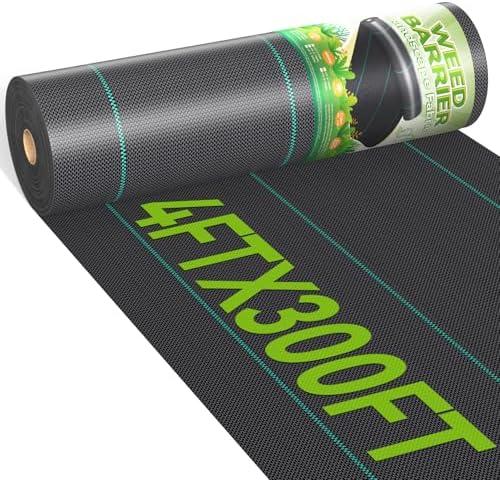 iropro 4ftx300ft Weed Barrier Landscape 3.2oz Fabric Heavy Duty, Woven Weed Control Cloth, Woven Geotextile Fabric for Underlayment, Gardening Ground, Commercial Driveway Weed Block Cover Mat