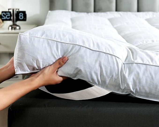 WhatsBedding 4 Inch Duck Feather Bed Mattress Topper King, 100% Cotton Extra Thick Mattress Pad, 2500gsm Overfilled Pillow Top, Hotel Collection