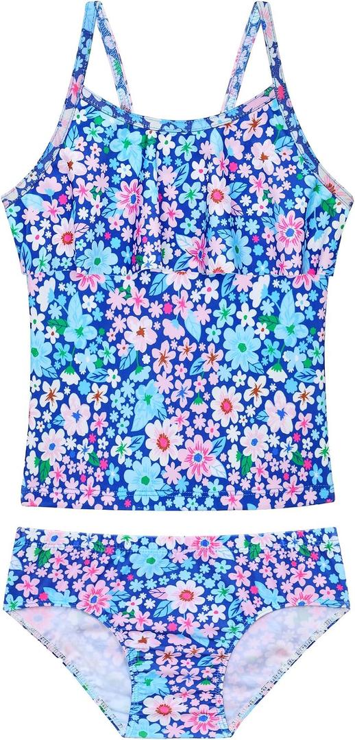 Girls Tankini Swimsuit UPF50+ Ruffle 2 Piece Bathing Suit Full Coverage Kids Swimwear, 2-3T