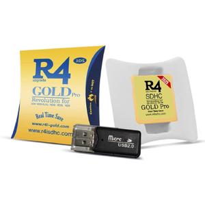 2025 R4 SDHC Gold Pro Card Dual Core Revolution Cartridge + USB Adapter & 16GB MicroSD TF Card KIT, for New 2DS/3DS/LL/XL NDSL NDSI, 208 in 1 Preloaded
