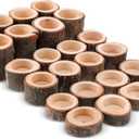 24PCS Wooden Tealight Candle Holder Set, Rustic Wood Tealight Holder with Natural Bark for Wedding Party Home Decor, 3 Sizes (1.6"/ 4cm Inner Diameter)