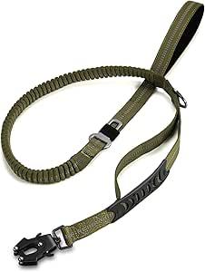 TINMARDA Heavy Duty Dog Leash with 2 Padded Handles & Advanced Easy Metal Clip, 46FT Shock Absorbing No Pull Dog Leashes for Medium Large Dogs That Pull (Army Green)