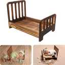 Brown Newborn Photography Props Wooden Bed Vintage Baby Photo Prop Baby Photoshoot Props Doll Bed Accessories Pretend Play Photoshoot Props