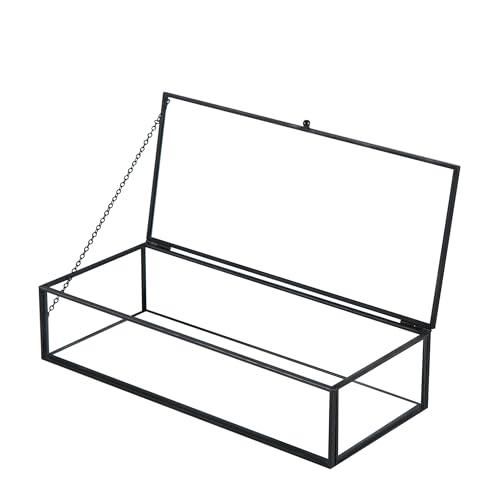 Kendiis Glass Jewelry Box, Vintage Rectangle Black Keepsake Organizer, Lidded Vanity Accent for Storage, Trinket Rings Bracelet, Home Decor