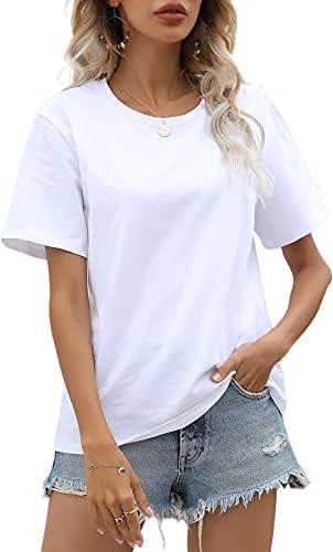 LINDLOOK Women's Short Sleeve Crewneck/V Neck T Shirt Loose Casual Summer Cotton Basic Tee Tops, Medium