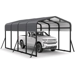 Jocoevol 12x20FT Metal Carport, Heavy Duty Car Garage w/Reinforced Support Rods and Windproof Ground Anchors, All-Weather Multi-Use Outdoor Shelter for Car, Boats and Truck