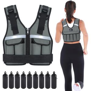 Sportneer Adjustable Weighted Vest Weights: 2-18 lbs/2-40 lbs Washable Weight Vest for Walking 16 In 1 Fast Adjust Rucking Vest for Women and Men Home Gym Running Jogging Strength Training Vests (Gray)