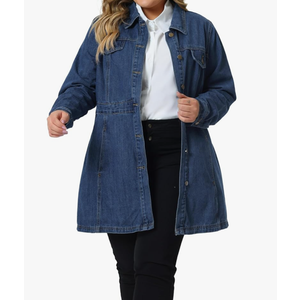 Agnes Orinda Plus Size Denim Jacket for Women Buttons Long Sleeve Jean Jackets 1XL