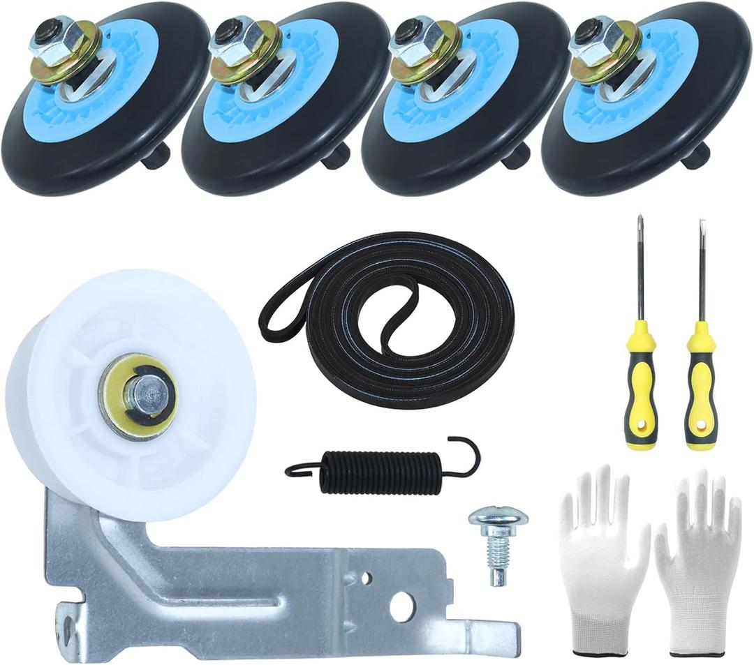 DC97-16782A Dryer Drum Roller Kit with DC97-16782A Dryer Roller DC93-00634A Idler Pulley 6602-001655 Dryer Belt DC61-01215B Tension Spring Replaces DC97-07523A DC97-07523B 2027851 for Dryers