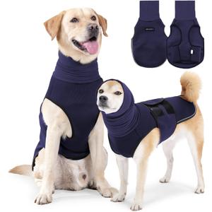 Dog Anxiety Jacket, Skin-Friendly Thunder Vest for Dogs - Dog Coat with Collar for Fireworks - Keep Pet Calm Without Medicine & Training, Anti Anxiety Shirt for Dogs (A Dark Blue, XL)