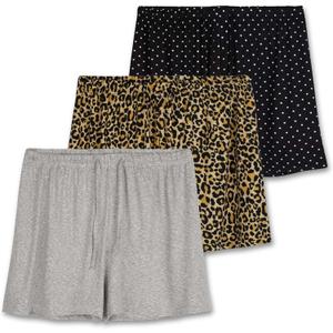 Real Essentials 3 Pack: Women's Pajama Shorts Sleep Lounge Sweatshorts Comfy Sleepwear Bottoms (In Plus Size) (Large)