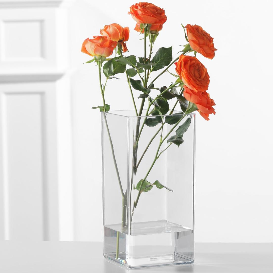 Acrylic Cylinder Vase, Thick Vase, Non-Breakable Plastic, Decorative Centerpiece for Home or Wedding, 3.94"x7.87" Square - Clear