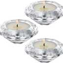 OwnMy Set of 3 Crystal Tea Light Holders Small Round Votive Candle Holders, Clear Crystal Diamond Shaped Tealight Candle Stands for Wedding Table Centerpieces Living Room Table Decors