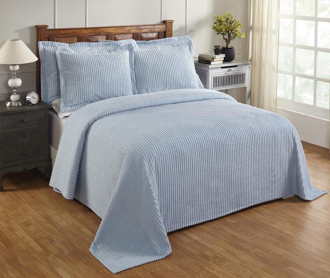 Better Trends 1 Piece Chenille Bedspread Full/Double Size 100% Cotton Chenille Bedding Lightweight Classic Stripe Pattern Bedroom Decor Jullian Collection 96" x 110"( Grey )