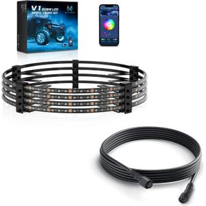 MICTUNING 17.5'' V1 RGBW LED Wheel Ring Lights Kit Bundle with 10FT 5Pin Extension Wire Cable