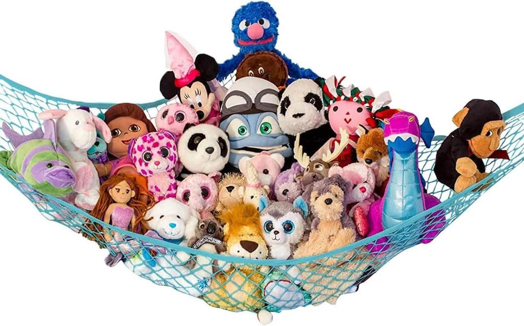 Lilly's Love Large Stuffed Animal Hammock | Corner Hanging Organizer, Stuffed Animal Storage | Easy to Hang Plushie Net w/Included Anchors & Hooks | Cute Room & Bedroom Decor (Light Blue) (1 Pack (XL))