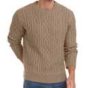 Askdeer Men's Cable Knit Pullover Sweater Long Sleeve Crew Neck Knit Sweater Soft Casual Sweaters with Ribbing Edge Khaki