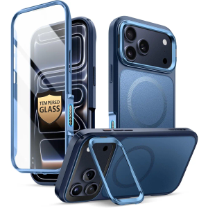 i-Blason for iPhone 17 Pro Max Case MagSafe with Stand [9H+ Tempered Glass Screen Protector] [Camera Control Button Cover] Military-Grade Protection Full-Body Heavy Duty Magnetic Case, Blue