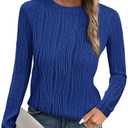 PRETTYGARDEN Long Sleeve Tops for Women 2025 Spring Fall Trendy Business Dressy Casual Shirts Crewneck Textured Blouse, M