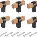 uxcell 6 Pcs T Bar Wooden Drawer Pulls Wood Single Hole Dresser Drawer Knobs Furniture Dresser Pull Handles with Screws for Home Kitchen Room Closet Cupboard, Beech Wood/Black