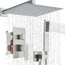 Shower Faucet Set Brushed Nickel Shower System with 12 Inches Rain Shower Head and Handheld Sprayer Wall Mounted Shower Fixture Set with Brass Shower Valve (Brushed Nickel-12")