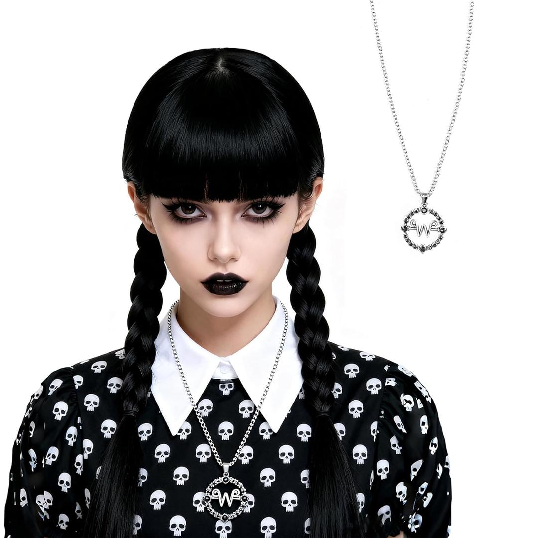 Women's Long Straight Braided Full Bang Black Synthetic Cosplay Costume Full Wig (Braid Jet)