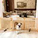 23" H Dog Gate Indoor, Wooden Freestanding Pet Gate, Foldable Dog Barrier with Door, No-Painted Fence for Stair, Doorway- 3 Panels