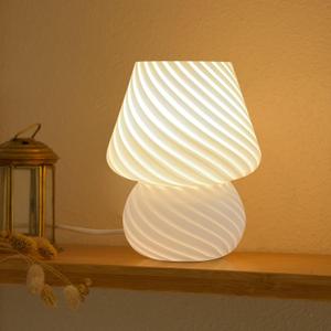 ONEWISH Mushroom Lamp-Small Bedside Table Lamp with Striped Glass, Nightstand Lamp for Bedroom, Living Room, 3000K E26 Bulb Included(White) (Not-dimmable-white-1pack)