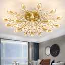 Crystal Ceiling Light Fixture,Semi Flush Mount Ceiling Lights,Chandelier Dining Room for Bedroom Living Room Dining Room Kitchen Hallway Foyer (18-heads, Gold)