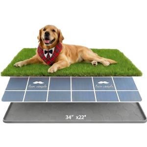 Large Dog Grass Pad with Tray, 34x22 Inch Puppy Potty Training System with Artificial Grass & Pheromone Pee Pad, Non-Slip Silicone Base for Easy-Clean Indoor Outdoor Use
