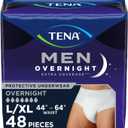 TENA MEN Overnight Extra Coverage Incontinence Underwear, Adult diapers, Large/X-Large (Waist Sizes 44in-64in), 48 Count (4 packs of 12)