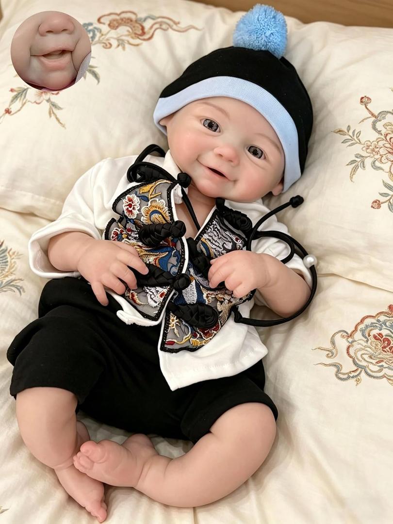 Gileutay 18-inch Soft Full Body Silicone Baby Doll Girl Open Mouth Realistic Reborn Dolls that Look Real Newborn Babies Handmade Toy for Toddler