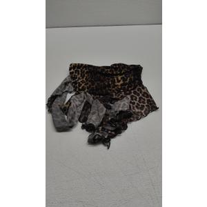 Milumia Women Leopard Print Mesh Halter Top with Scarf Ruffle Trim Crop Tops (Medium, Dark Brown)