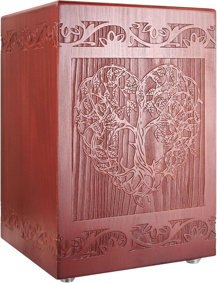 Wooden Cremation Urn for Human, Wood Handmade Engraved Decorative Box, Funeral Urns for Adult Male Female Burial or Memorial Keepsake, Urns for Ashes Men Women (1 Large)