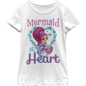Nickelodeon Shimmer and Shine Mermaid at Heart Girls Short Sleeve Tee Shirt (X-Small, White)