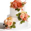 Wedding Cake Topper Flowers 3 Piece, Pre-made Flower Cake Decorations Cake Topper Artificial Rose Flowers for Wedding Cake Christening Birthday Baptism Baby Shower Party Home Decor
