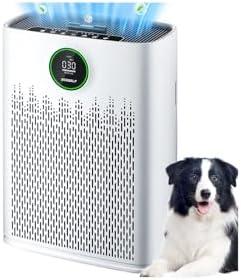 Air Purifiers for Home Large Room, Cover Up to 2400 Ft² with True HEPA Filter, Smart Mode, PM2.5 Air Quality Display, 22dB Sleep Mode, Aromatherapy with 2X-Purification & 360°Air Outlet, HAP603, White