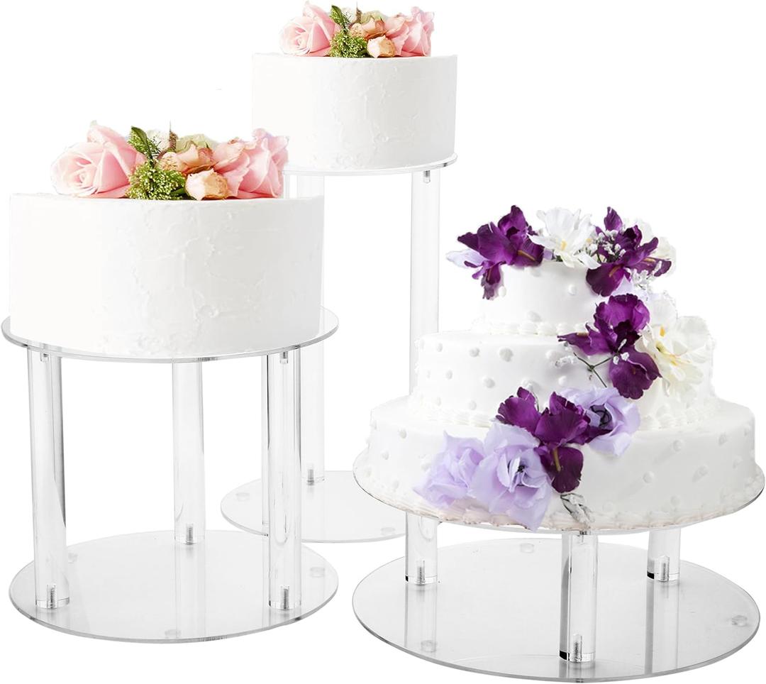 Jusalpha 3 Tier Large Acrylic Glass Round Wedding Cake Stand, Food Display Stand, Cupcake Stand, Dessert Display Platter WCS02 (Large (10'' 12'' 13.5''))