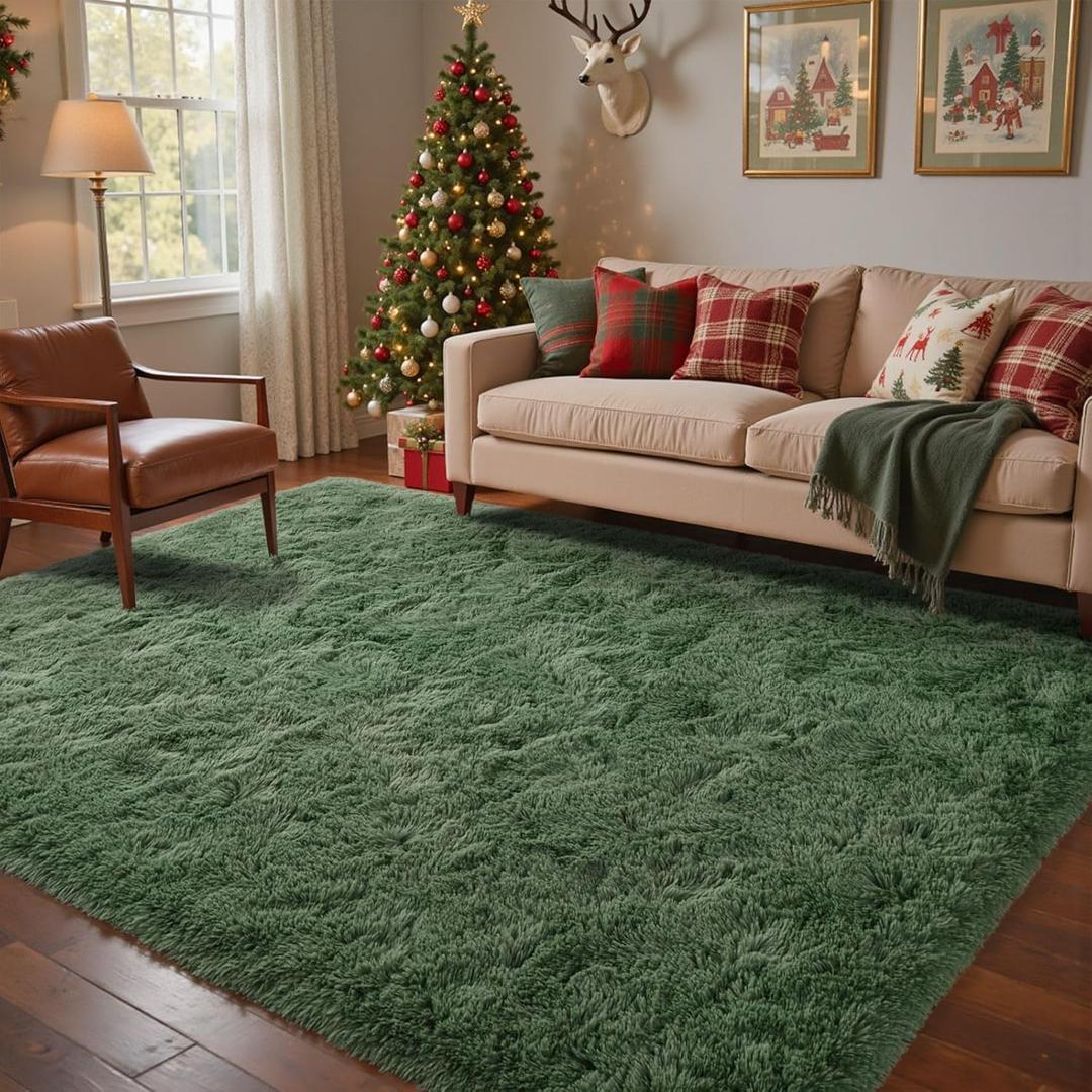FinRec 5x8 Feet Green Rug for Living Room Bedroom, Fluffy Fuzzy Shag Rugs, Non-Slip Furry Shaggy Area Rug for Nursery Kids Room Dorm Room Home Decor, Indoor Floor Carpet