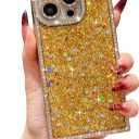 Owncase for iPhone 15 Pro Case Glitter, Crystal Diamonds Shiny Bling Sparkly Electroplated Edge Shockproof Soft TPU Bumper Phone Case for Women Girls, Gold
