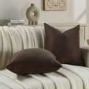 FUTEI Dark Coffee Chenille Throw Pillow Covers 20x20 Inch Set of 2,Soft Wide Chevron Textured Cushion Case,Farmhouse Home Decor for Couch Bed Living Room