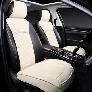 Front Leather Car Seat Covers  Waterproof, Universal Fit for Most Trucks, Jeep, Van, SUV, Pickup, Sedan, Airbag Compatible, Luxury Seat Protectors with Storage Pocket (Off-White)