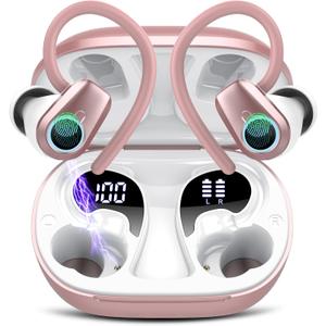 Wireless Earbuds, 2025 Ear Buds Bluetooth 5.3 Headphones Sport, 50H Playtime, HD Stereo Noise Cancelling, Dual LED Display, IP7 Waterproof Earphones Android iOS, Rose Pink